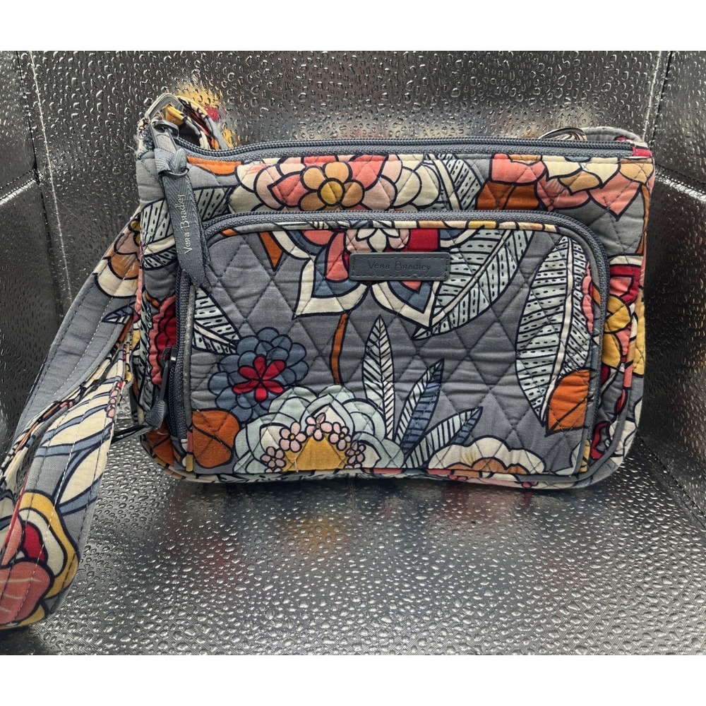 Vera Bradley Crossbody Gray‎ Tropical Floral Pattern Small Shoulder Purse 9x7"